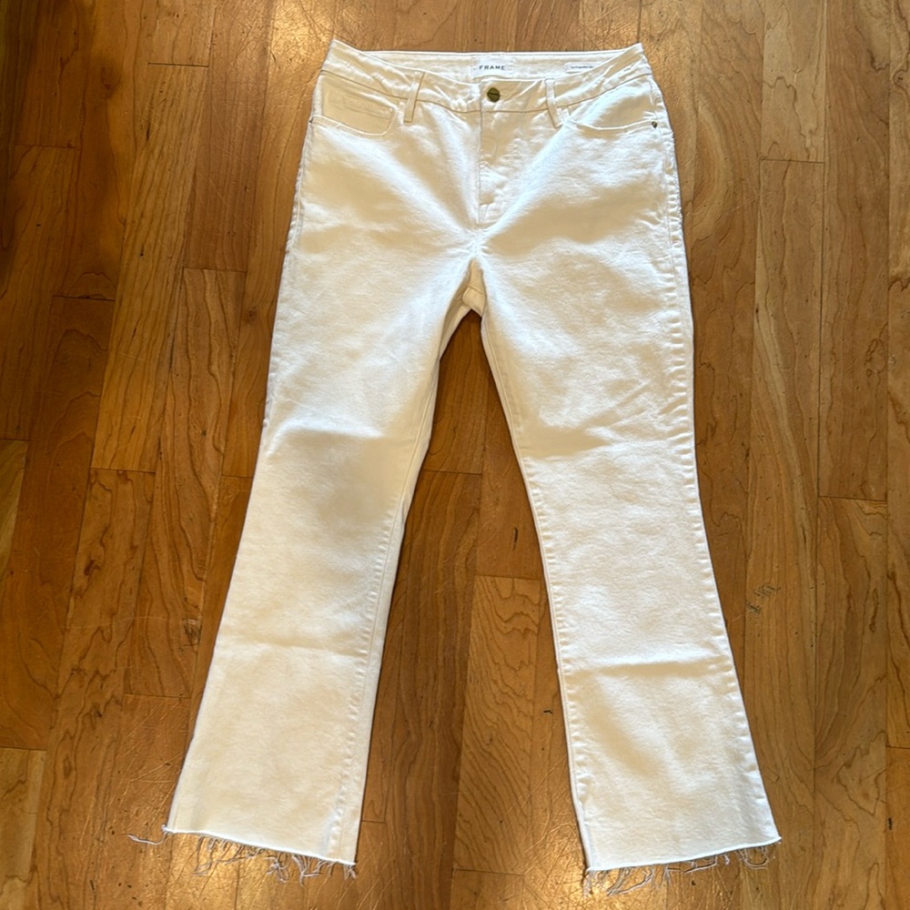 Frame Denim in “Le Crop Mini Boot” in Natural